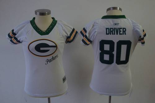 Packers #80 Driver White 2011 Women's Field Flirt Stitched NFL Jersey